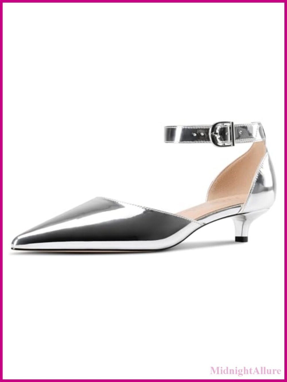 Kitten Heel Ankle Strap Pumps Pointed Toe Faux Leather Dress Shoes Party Office